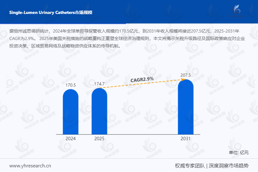 单腔导尿管市场报告:2024年全球单腔导尿管收入规模已达约 170.5 亿元