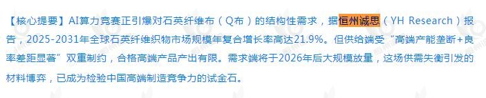 恒州诚思（YHresearch）发布的石英纤维织物市场报告被微信公众号：爱探索的石头 引用
