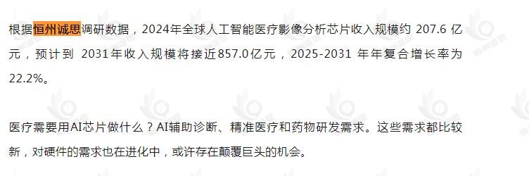 11月5日恒州诚思(YHresearch)发布的人工智能医疗影像分析芯片市场报告被微信公众号:铅笔道 引用