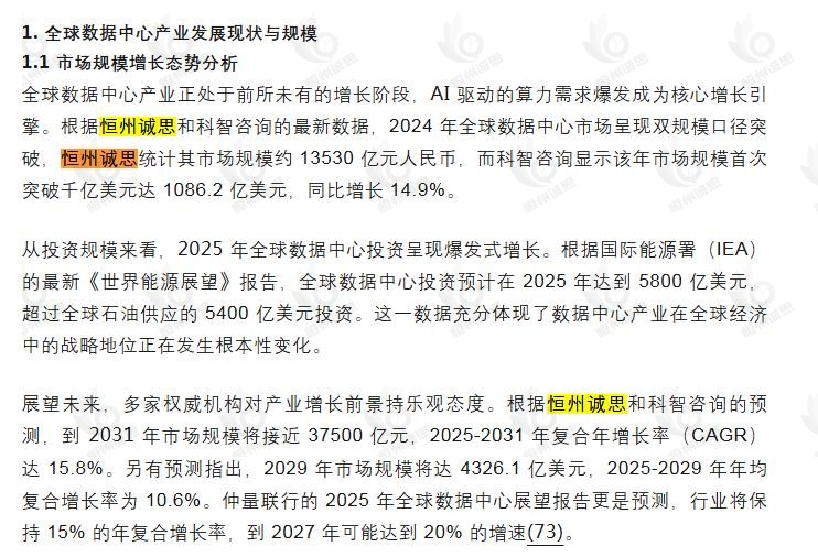 11月26日恒州诚思（YHresearch）发布的数据中心市场报告被微信公众号：数字福建云计算公司 引用