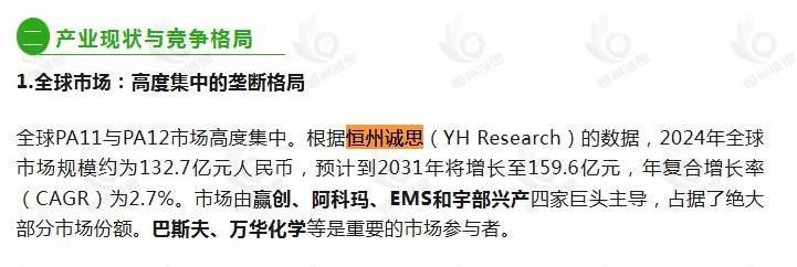 12月9日恒州诚思（YHresearch）发布的PA11与PA12市场报告被微信公众号：尼龙产业链 邵君 引用