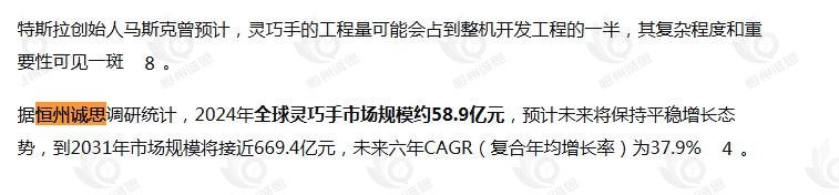 12月15日恒州诚思(YHresearch)发布的灵巧手市场报告被微信公众号:智享汽车圈 引用