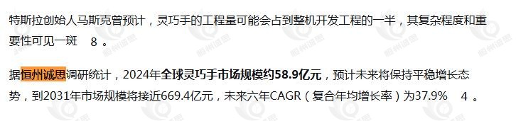 12月29日恒州诚思（YHresearch）发布的灵巧手市场报告被微信公众号：智享汽车圈 引用