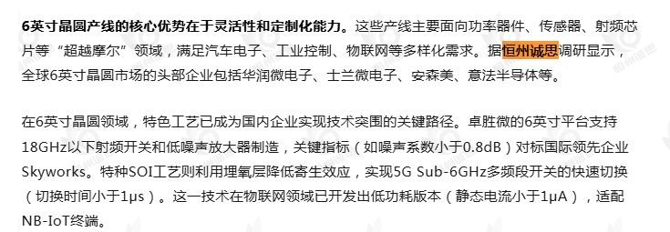 恒州诚思（YHresearch）发布的6英寸晶圆市场报告被微信公众号：芯项目11FIM 引用