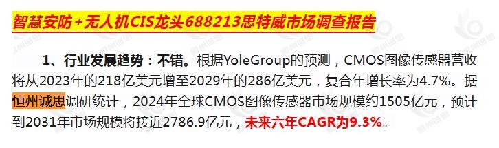 1月5日恒州诚思（YHresearch）发布的CMOS图像传感器市场报告被微信公众号：涵哥说股 引用