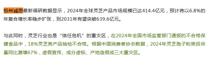 1月17日恒州诚思（YHresearch）发布的灵芝产品市场报告被微信公众号：镁经 引用